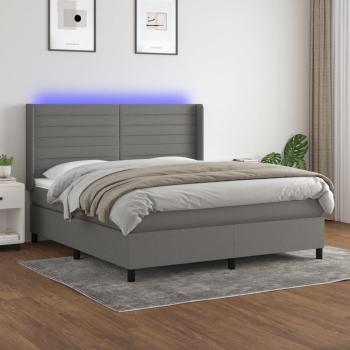 Colchón box spring suave con luces LED en tela gris oscuro de 180x200 cm