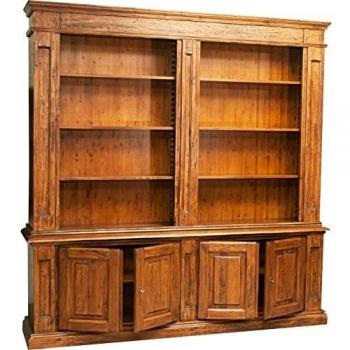 Biblioteca Country de Madera Maciza de Tilo con Acabado Nogal 230x47x235 cm - Hecho en Italia