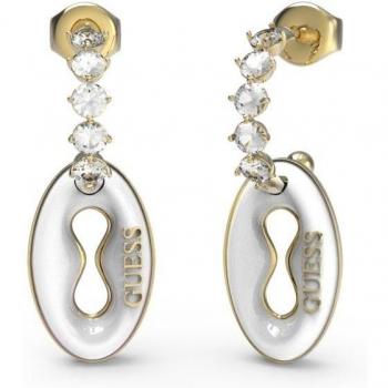 Guess JUBE01416JWYGWHT-U Pendientes Pop Links de Acero Dorado con Cristales Blancos