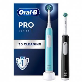 Oral B DUO CEPILLO DENTAL PRO 1 - Negro y Azul - Elimina Placa - Protege Encías - Cabezales Redondos