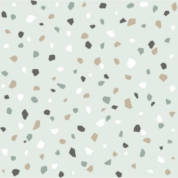 Papel Pintado Imitación Terrazzo Mint Verde, Blanco y Gris - 0,53 x 10,05 m