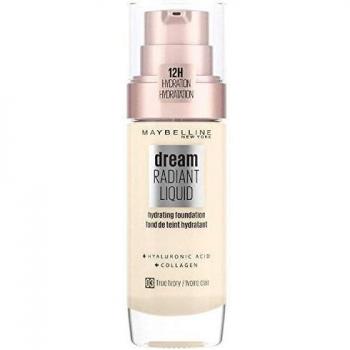 Maybelline Foundation, Dream Radiant Liquid Hydrating Foundation with Hyaluronic Acid and Collagen - Lightweight, Medium Coverage Up to 12 Hour Hydration - 03 True Ivory