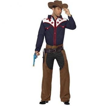Smiffy'S 22664L Disfraz Vaquero De Rodeo Con Camisa Chaparreras Y Sombrero, Azul, L - Tamaño 42-44
