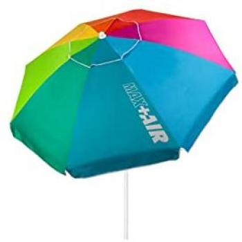 Sombrilla de Playa Antiviento 200 cm con Protección UV50, Techo de Ventilación y Mástil Inclinable, Multicolor, Incluye Funda con Asa