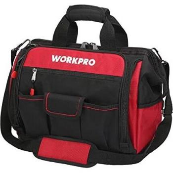 WORKPRO Bolsa de Herramientas 42 x 25 x 34 cm, Bolsa de Herramientas con Carga Máxima 18-30kg, Respaldo Rígido Resistente al Agua, Correa Ancha Ajustable para el Hombro, Cremallera Flexible