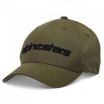 Gorra Alpinestars Linear Militar/Negro con diseño militar, color negro y verde, ajuste cómodo, logo de Alpinestars en el frente