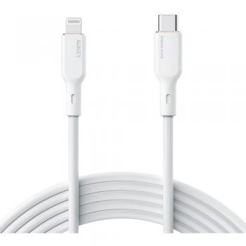 Cable USB a Lightning Aukey CB-SCL2, Blanco y Negro, 1.8 m, Power Delivery, USB-C a Lightning, 27W, 3A, cable de silicona