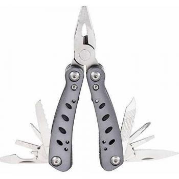 Herbertz Unisex – Mini Herramienta para Adultos, alicates con 8 Herramientas, Cuaderno de Aluminio, Funda de Nailon, 107900, Gris, M