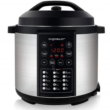 Aigostar Mi 30IAU – Olla a presión multifunción con 15 funciones programables en su gran panel led, 3 ajustes de presión, programable y función mantener caliente, 1000 watios de potencia, capacidad de 6 litros en su recipiente antiadherente. Color n