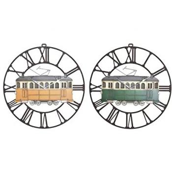 Reloj de Pared DKD Home Decor 49,5 x 3,5 x 48 cm Metal Verde Amarillo Vintage Tren (2 Unidades)