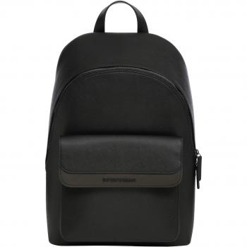 Emporio Armani Stylish Zippered Backpack with Logo, Black, Male, Size: ONE SIZE