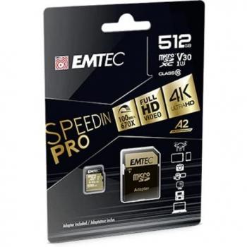 Emtec SpeedIN PRO MicroSDXC 512GB UHS-I U3 V30 Clase 10 con Adaptador SD
