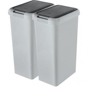 Tontarelli Set 2 Cubos de Basura TOUCH & LIFT 45L Gris - Diseño Moderno - Dimensiones: 29,2x39,2x59,6 cm - Capacidad: 45L - Color