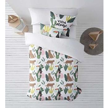 RIPSHOP - Funda nórdica de algodón - Cama de 90 x 190/200 cm - Artista ilustrador Polar Valencia| Leopardo