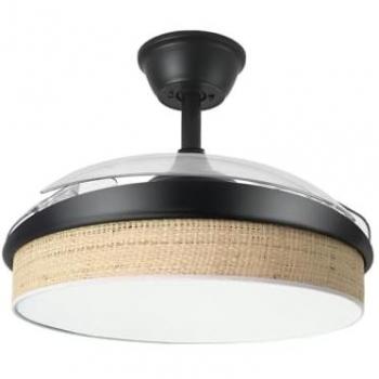 Ventilador de Techo DC Moda 72W Negro/Cañizo Claro con 3 Aspas, 7200lm, 6 Velocidades Ajustables, 3 Temperaturas de Luz (3000K-4000K-