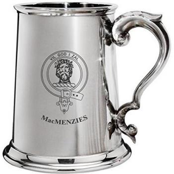 MacMenzies Family Crest Polished Pewter 1 Pint Tankard with Scroll handle