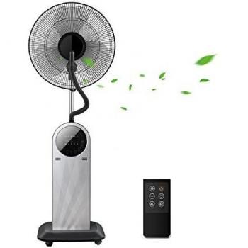 Aigostar Forest Mist - Ventilador de pie oscilante con nebulizador de agua, mando a distancia, función ionizador de aire, pantalla led, temporizador, 95W, 3 modos y velocidades. Color Negro
