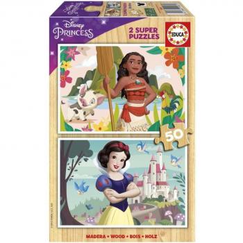 Puzzle Vaiana + Blancanieves Princesas Disney madera 2x50pzs