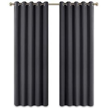 PONY DANCE Cortinas Largas Gris con Anillos - Decoracion Ventanas Cortinas Paneles Blackout Termicas Aislantes Antimoscas para Salon Oficina Dormitorio, 2 Piezas, 167 x 228 cm