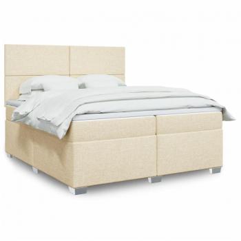 Cama box spring suave con colchón en tela color crema 200x200 cm