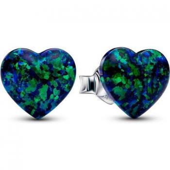 Pendientes de Botón Corazón Verde Opalescente en Plata de Ley para Mujer - PANDORA 293356C01