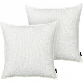Conjunto de 2 cojines decorativos afelpados 45x45 cm en tela blanca crema patrón liso Senecia