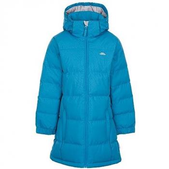Chaqueta Tiffy Azul para niños de Trespass, impermeable, con capucha ajustable, cierre frontal completo, bolsillos laterales con cremallera y diseño ligero