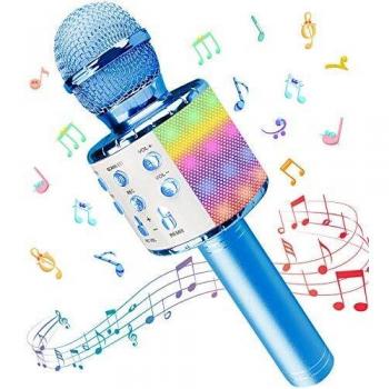 Micrófono Inalámbricos Karaoke, Microfono Niños Bluetooth Portátil con Altavoz y Luces LED, para KTV Canta Partido Musica, Compatible con Android/iOS PC, AUX o Teléfono Inteligente