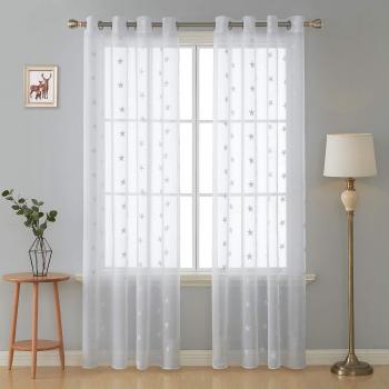Deconovo Cortina Tranlúcida para Dormitorio Visillos Infantiles con Estrllas 1 Pieza 140 x 290 cm Blanco
