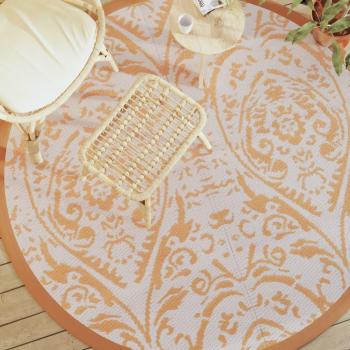 Alfombra de exterior de polipropileno naranja y blanco Ø200 cm vidaXL