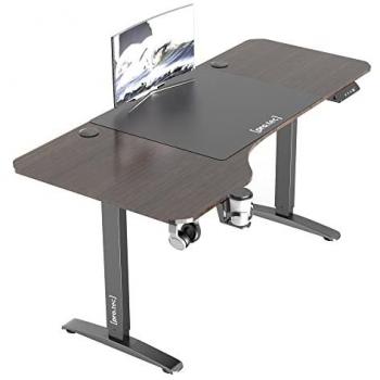 Escritorio eléctrico regulable en altura Oxnard, forma de L, 73-118 cm, efecto nogal y negro