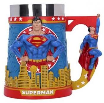 Jarra de acero Superman Nemesis Now, vaso de Iron Man y Superman, taza de cerveza Superman, diseño exclusivo, fundida en resina de alta calidad, pintada a mano por expertos, inserto extraíble