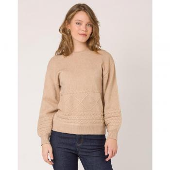 Jersey de mujer de punto trenzado y cuello redondo