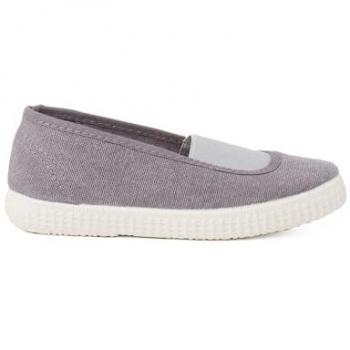 Zapatillas Ecológicas de Lona con Elástico Central para Niña - Talla 24 Color Gris