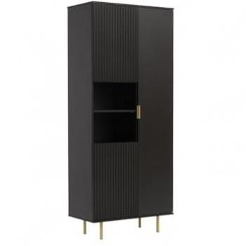 Estantería Providence U104, Negro, Con puertas cerrables, Aglomerado laminado y MDF, 190x80x41cm