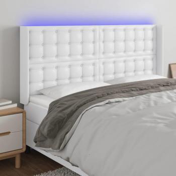 Cabecero Led Blanco 203x16x128 cm en cuero sintético con iluminación LED