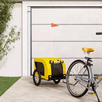 Remolque para bicicleta de mascotas, fabricado en hierro y tela Oxford, color amarillo y negro