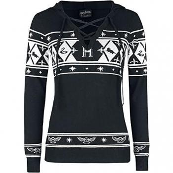 HARRY POTTER Hogwarts Mujer Jersey de Punto Negro-Blanco L
