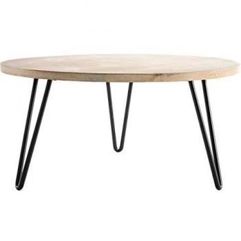 Mesa de centro redonda VIBES de mango con patas horquilla de metal