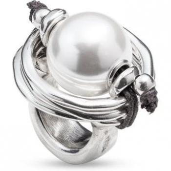 UNO de 50 Classic Collection Silver-Plated Metal and Pearl Ring - Size 12