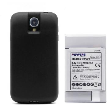 Perfine 7500mAh NFC Batería Li-ion para Samsung Galaxy S4 I9500 I9505 con Funda protectora TPU Negro
