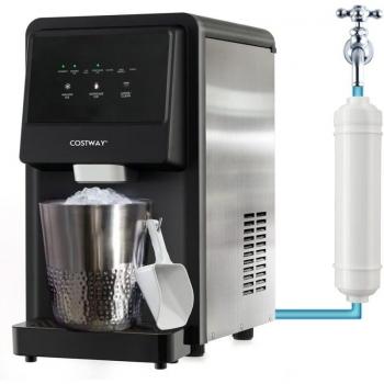 Máquina de Hielo de Pepita Portátil con Dispensador Automático, 27 kg/24 h, Luz LED Azul, Acero Inoxidable
