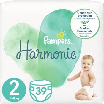 Pampers Harmonie Talla 2, Pañales Desechables, 39 pañales, para bebés de 4 kg a 8 kg, protección suave de la piel e ingredientes vegetales, paquete esencial
