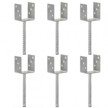 Anclajes de Valla vidaXL (6 unidades) Acero Galvanizado Plateado Soporte para Postes Dimensiones 7 x 6 x 30 cm, 8 x 6 x 30 cm, 10 x
