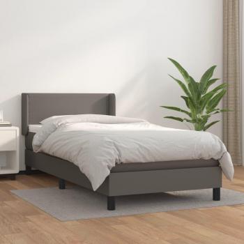 Cama box spring suave con colchón de cuero sintético gris 80x200 cm
