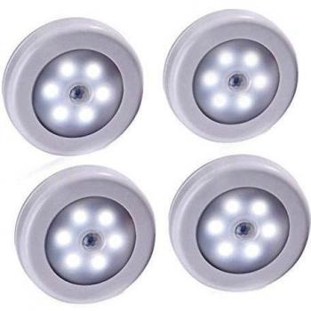 Hrph 4 PC Wireless sensor de movimiento ligero con pilas de la luz nocturna de 6 LED para la puerta de la pared del armario Escaleras Dormitorio