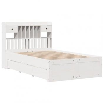 Cama con estantería sin colchón madera maciza blanca 120x200 cm