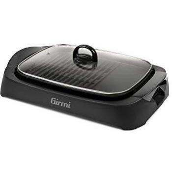 Barbacoa Eléctrica Girmi BQ90 con Grill Antiadherente, Coperchio de Vidrio Templado, 2200W, Regulación de Temperatura, Negro