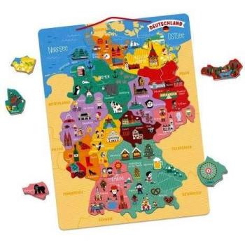 Puzle de Madera Mapa Magnético de Alemania - 79 piezas imantadas - Juego Educativo Geografía - Desde 7 años - Versión en Alemán