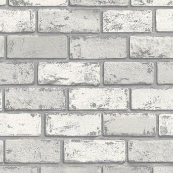 Arthouse Metallic Silver White Grey Brick Wallpaper